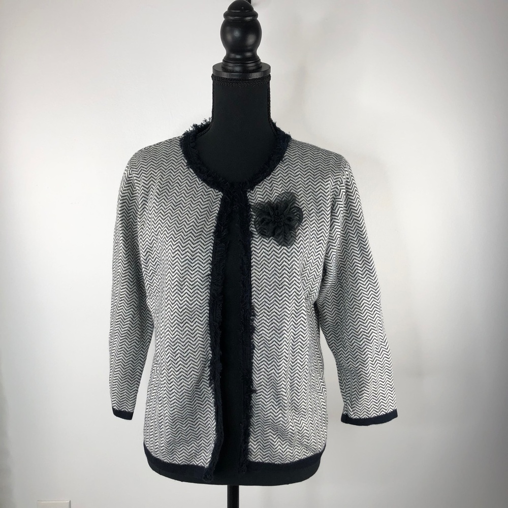 Crystal Kole Chevron Print Black & White Blazer / Cardigan Large